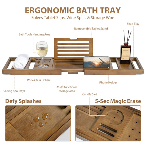 Realgulf bamboo bathtub tray with wine holder enhances relaxing bath moments.