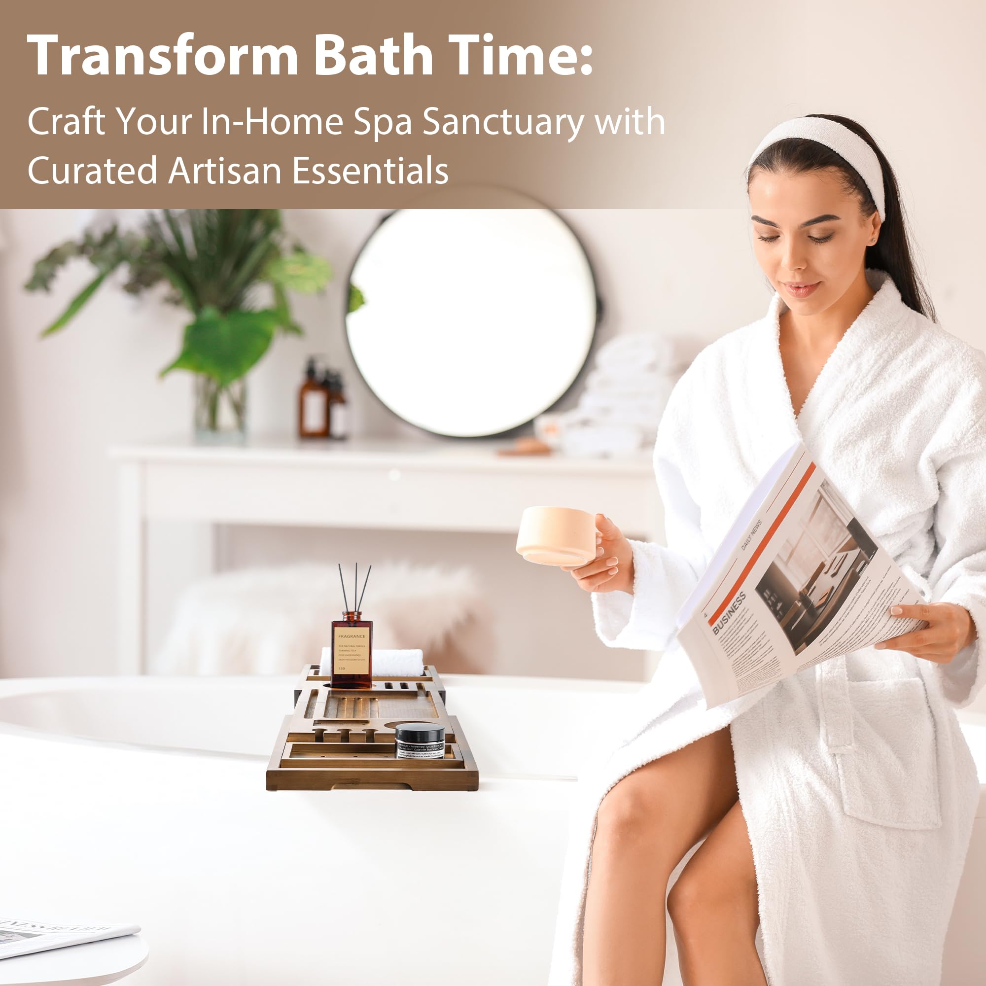 Realgulf FSC-certified bamboo tray supports eco-friendly bath rituals.