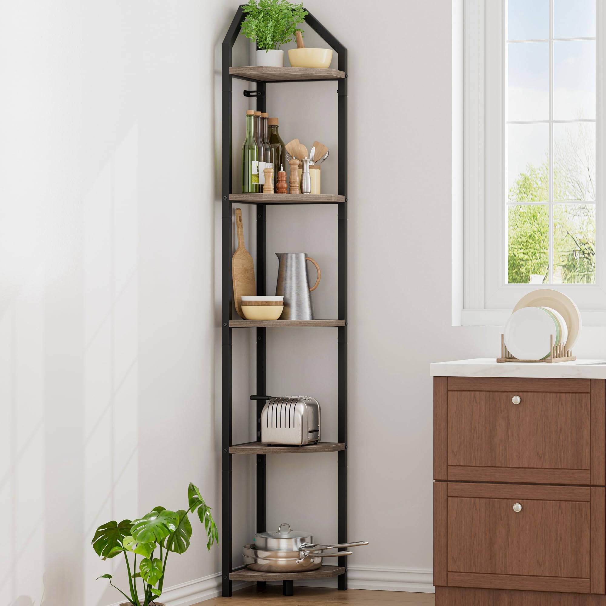 Realgulf metal-frame shelves showcase durable construction for heavy items.