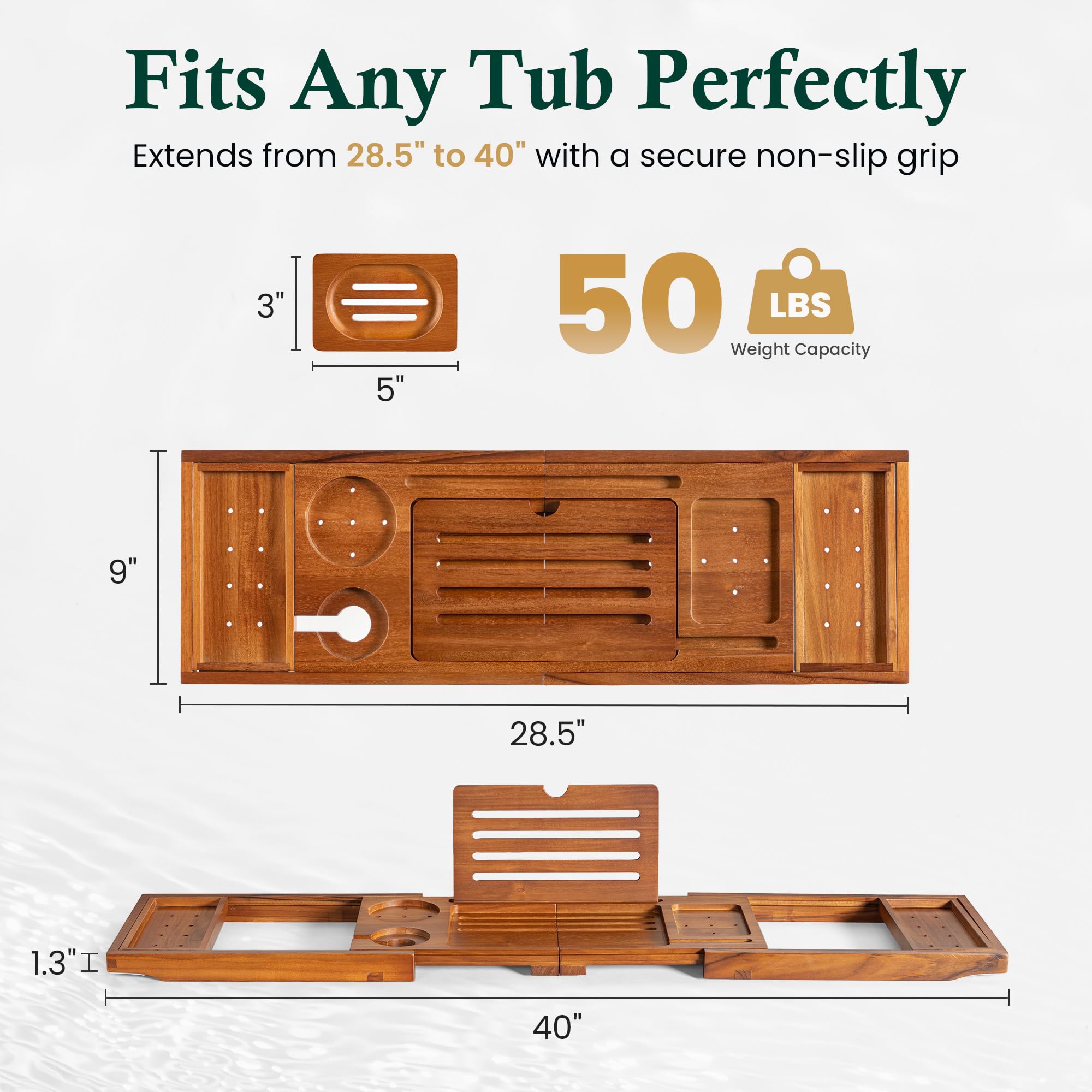 Realgulf teak bathtub tray book stand for hands-free reading