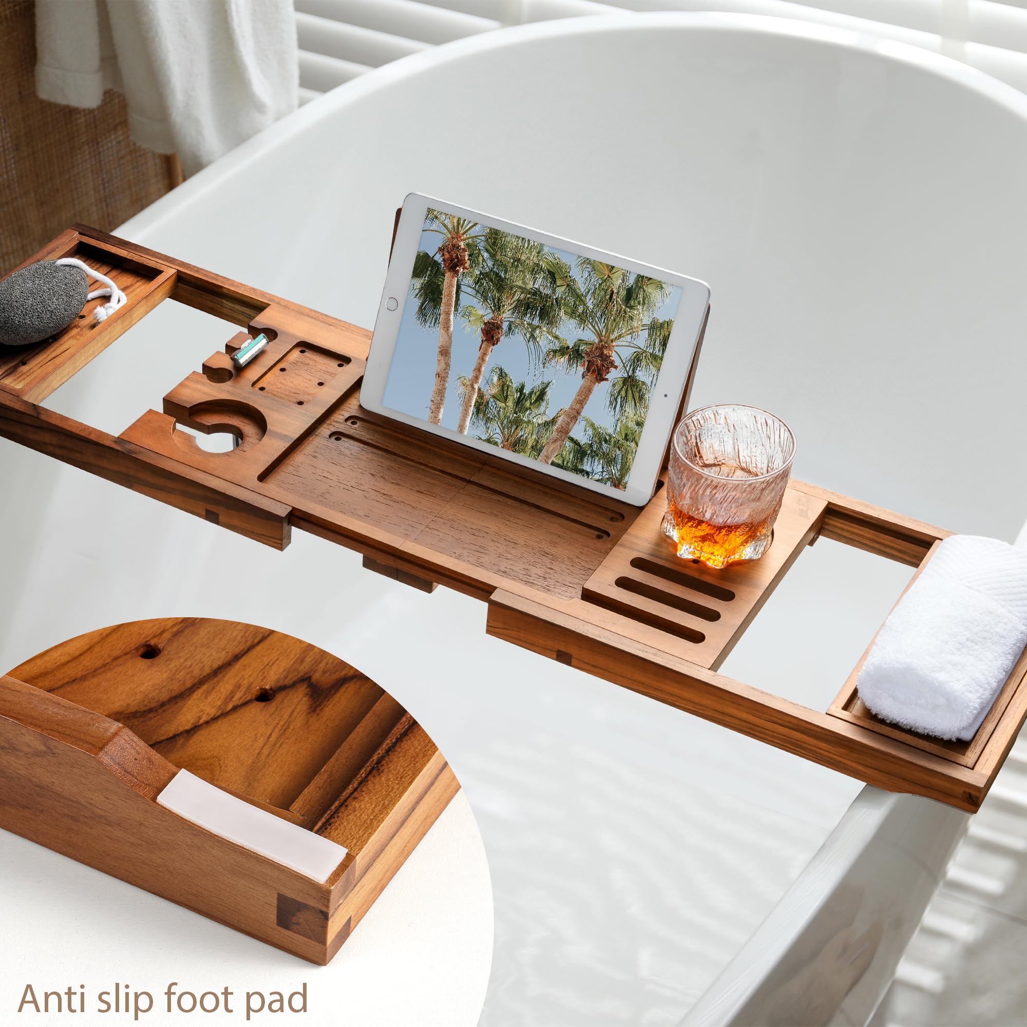 Realgulf teak bathtub tray book stand keeps reading material handy