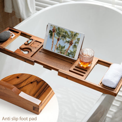 Realgulf teak bathtub tray book stand keeps reading material handy