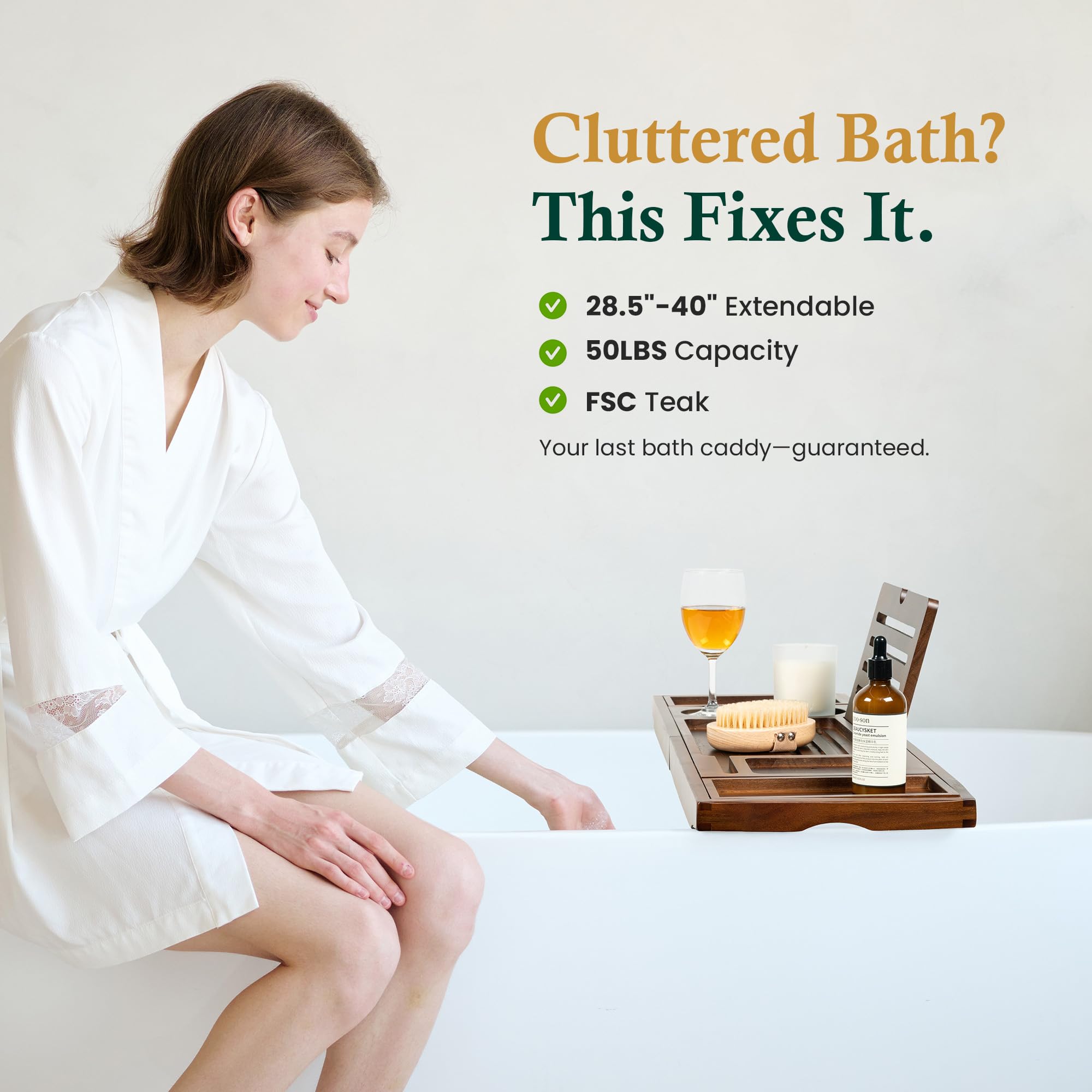 Realgulf teak tray non-slip base keeps tub edge secure during use.