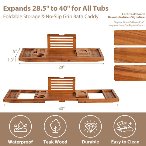 Realgulf teak bathtub tray splash-proof surface folds flat for storage