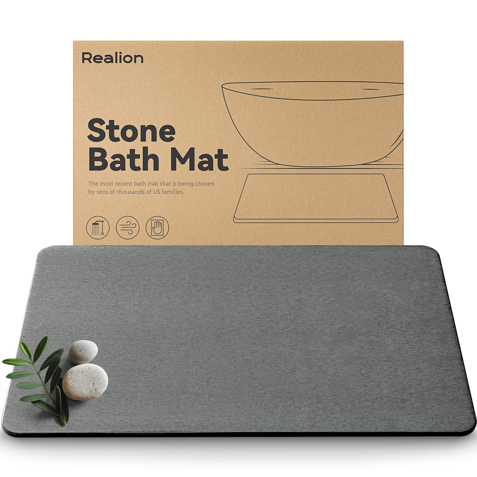 Realion stone bath mat with quick-dry surface for moisture control