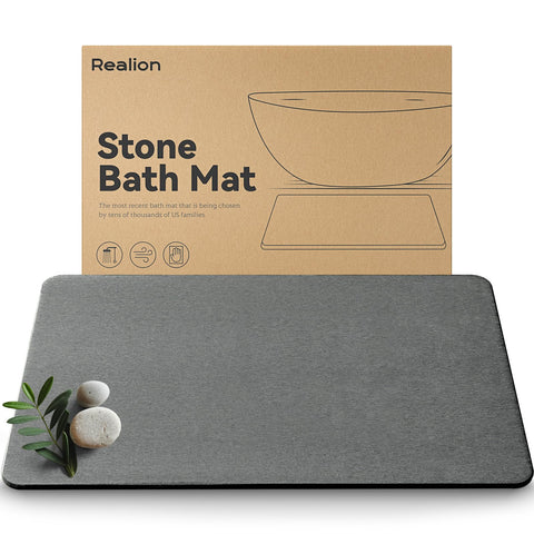 Realion stone bath mat with quick-dry surface for moisture control