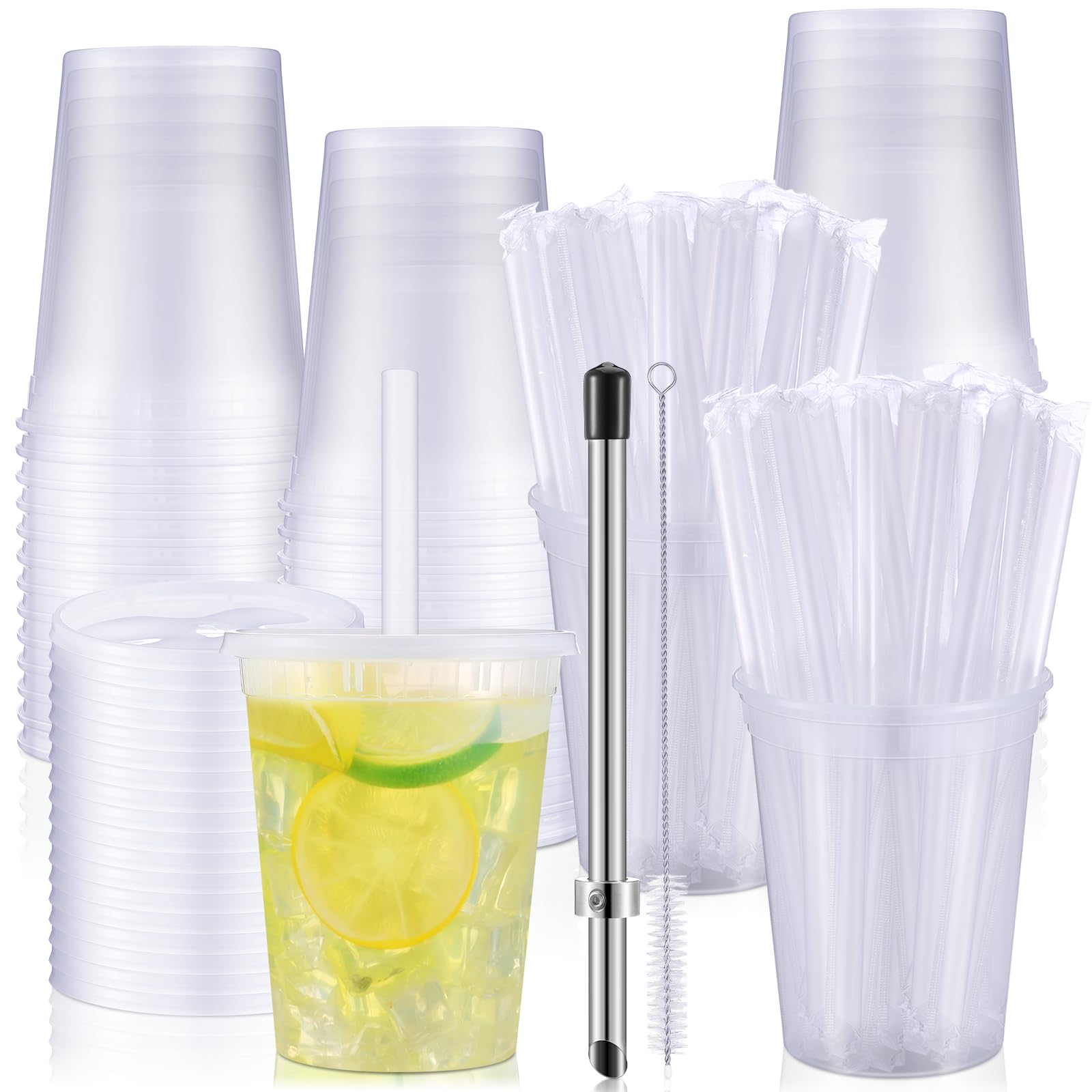 Reallnaive 24-set lemonade cups with lids for spill-free party drinks.