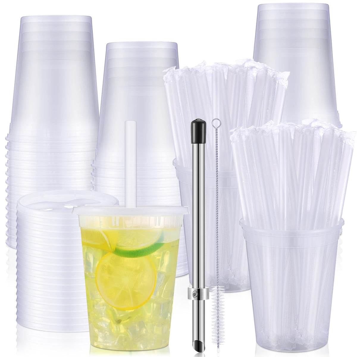 Reallnaive 24-set lemonade cups with lids for spill-free party drinks.