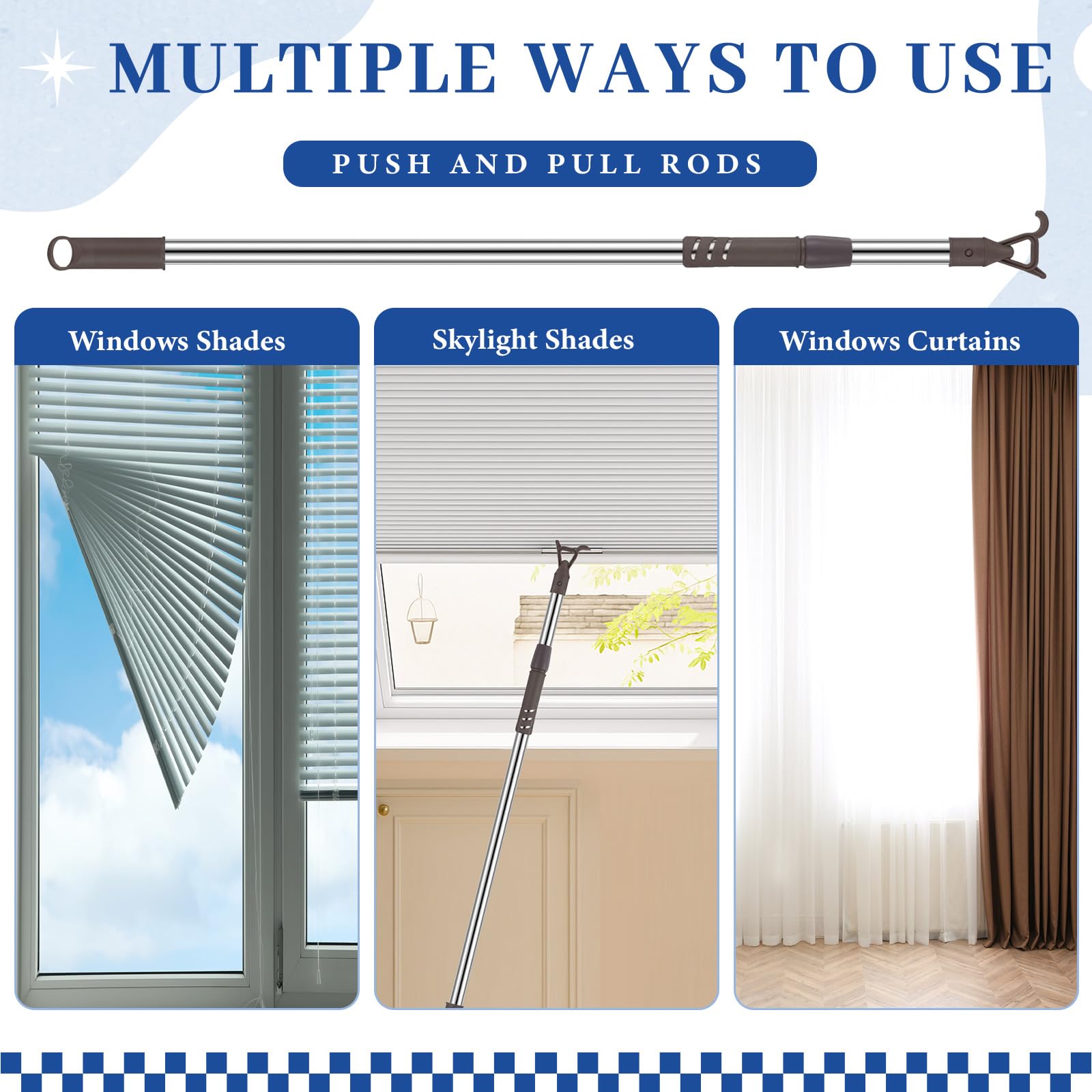 Reallnaive telescoping pole length range suits many skylight heights.
