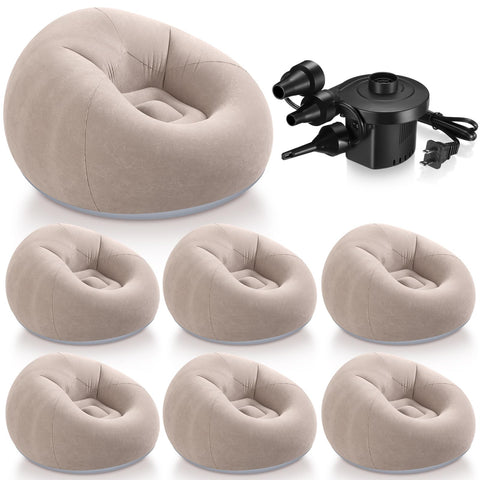 Realspring six-piece inflatable bean bag chairs with electric pump for quick setup.