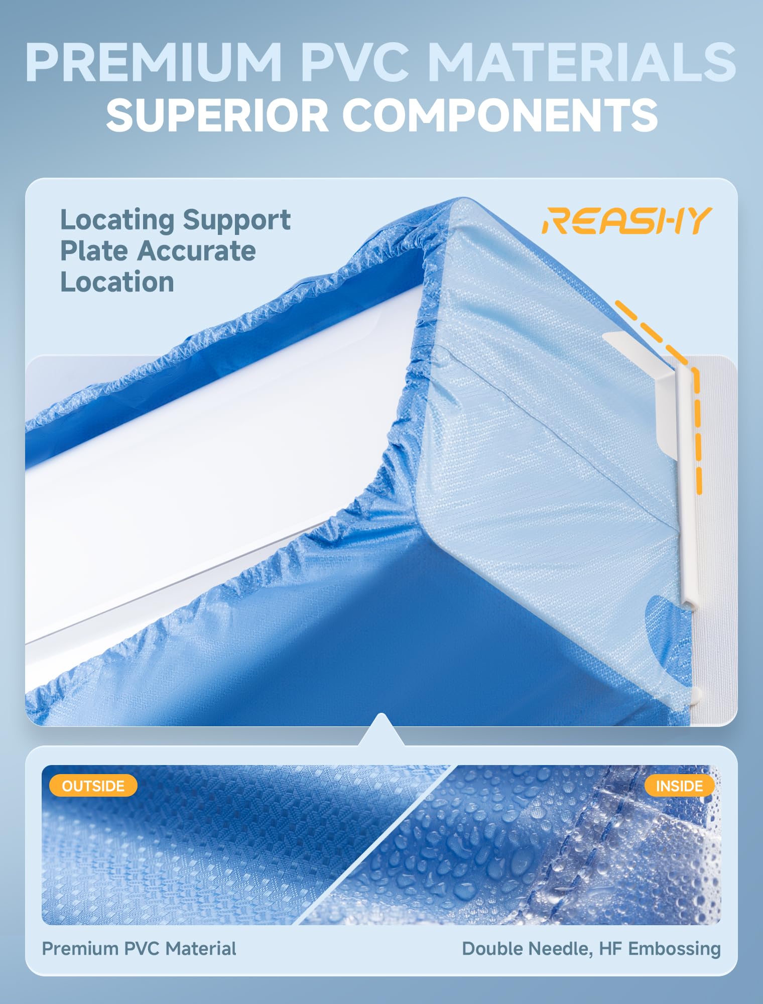 Reashy waterproof curtain protects walls during unit cleaning.