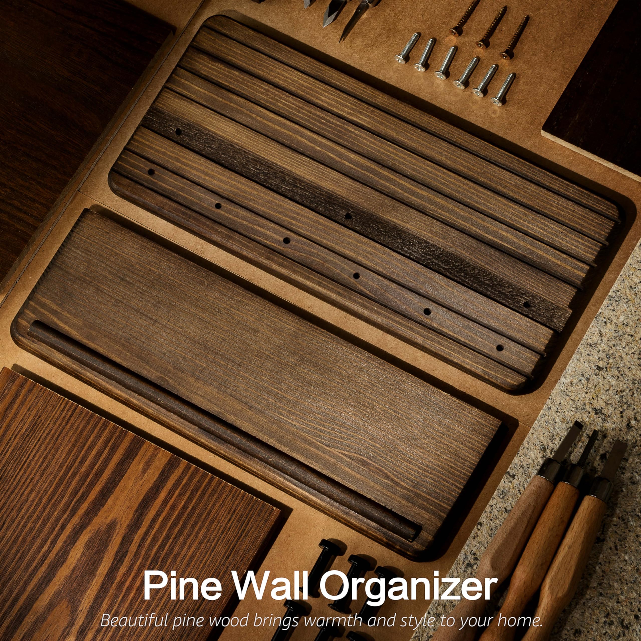 Rebee Vision brown pine key hanger blends durability with farmhouse style.