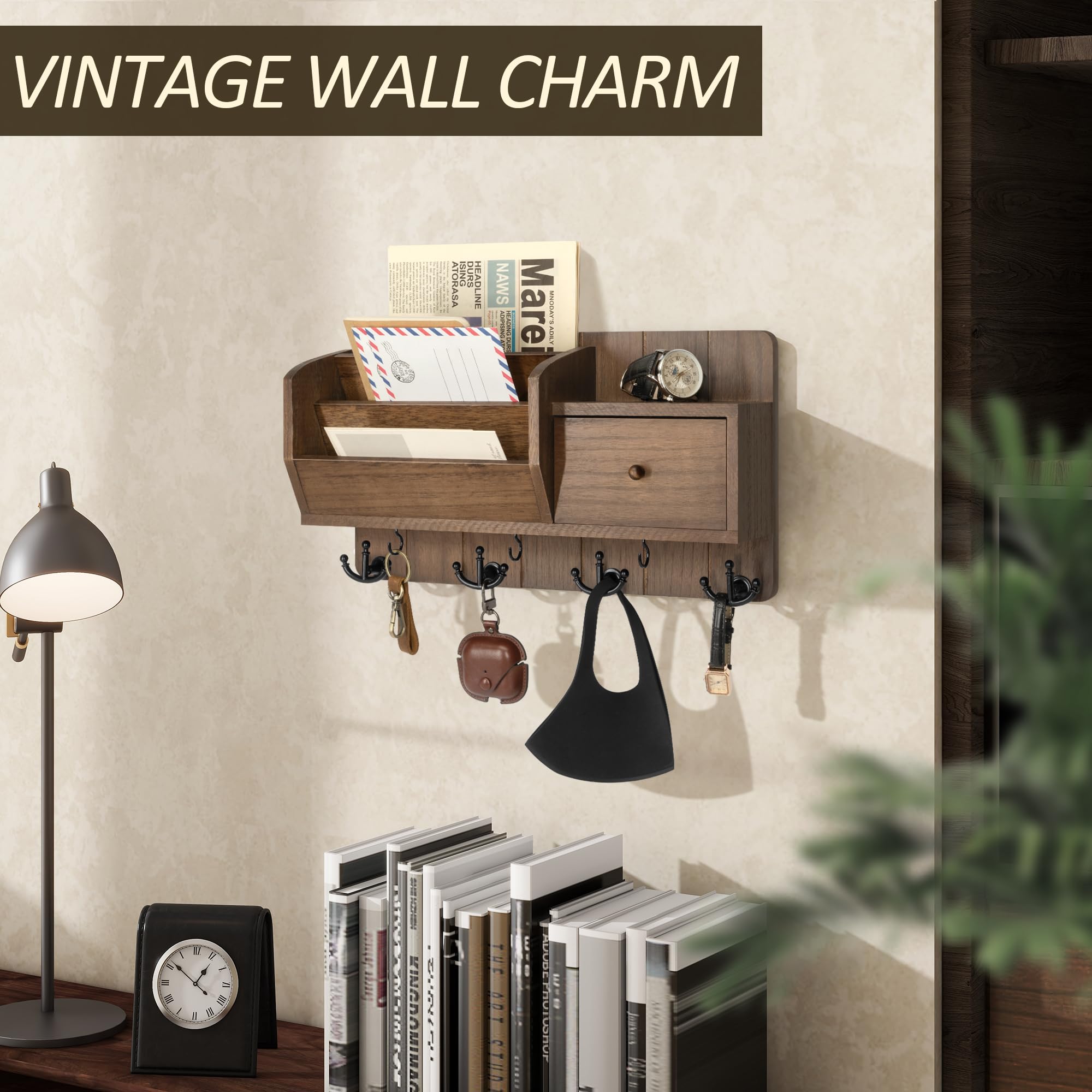 Rebee Vision shelf detail close-up emphasizing warm finish and farmhouse charm.