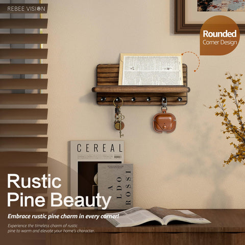 Rebee Vision raised-edge shelf accommodates mail, plants, and decor.