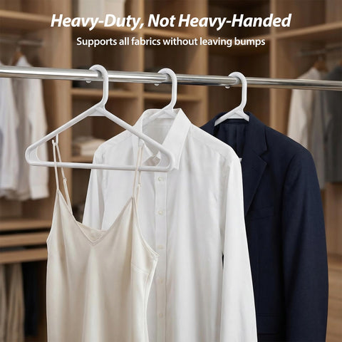 Rectangle Home space-saving white hanger creates a neat, uniform closet look.