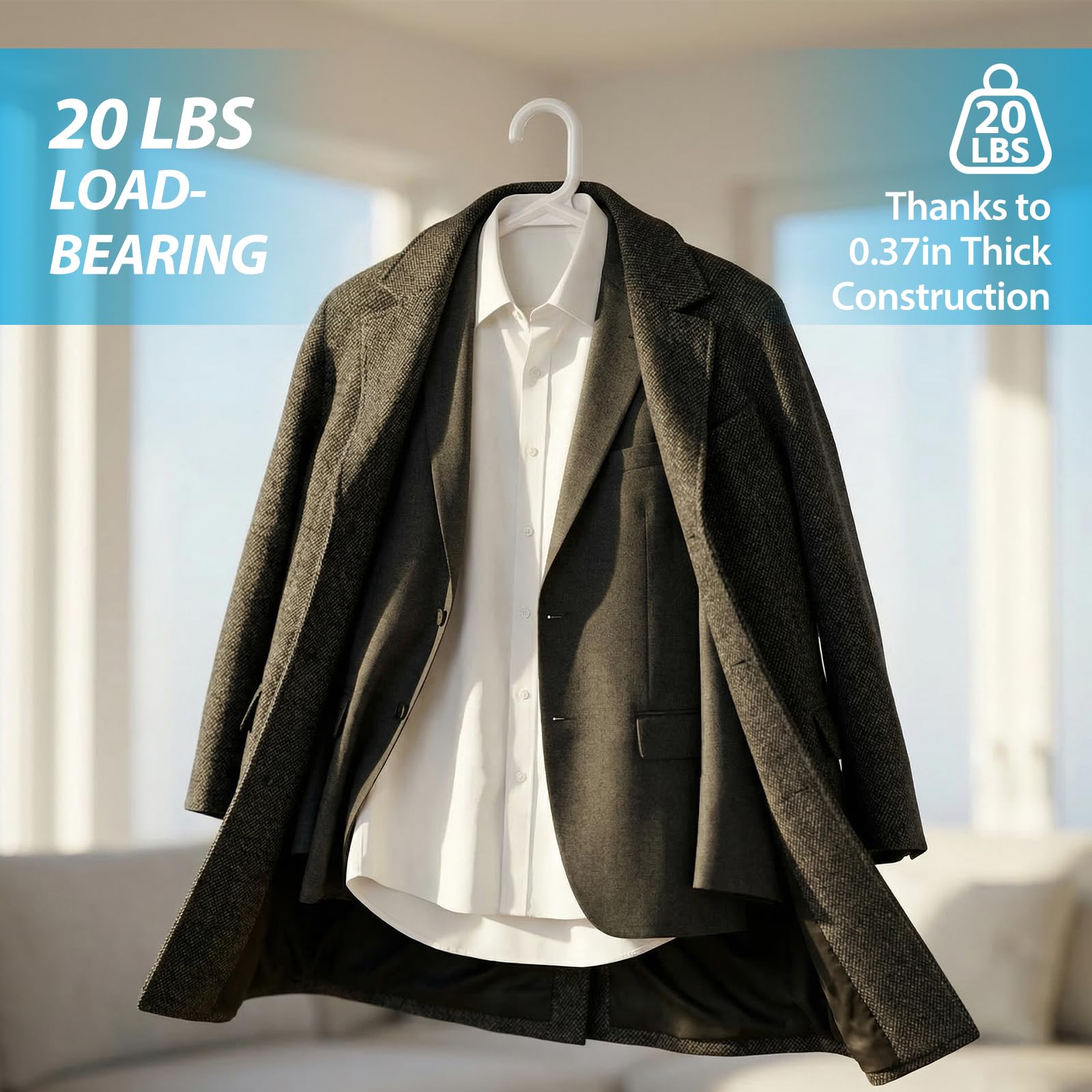 Rectangle Home thick plastic hanger resists cracking for long-lasting closet organization.