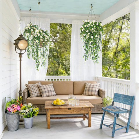 RECUTMS UV-resistant faux flowers retain color in sunlit outdoor areas.
