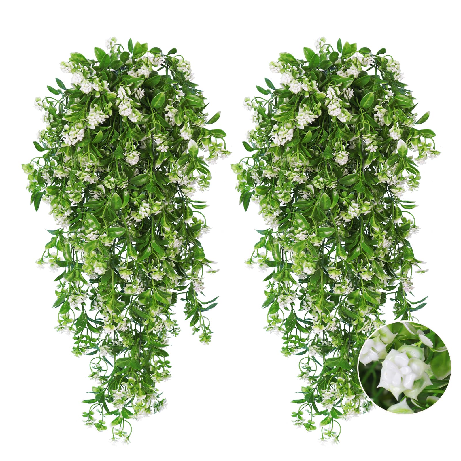 RECUTMS artificial hanging flowers in white for durable outdoor year-round decor.
