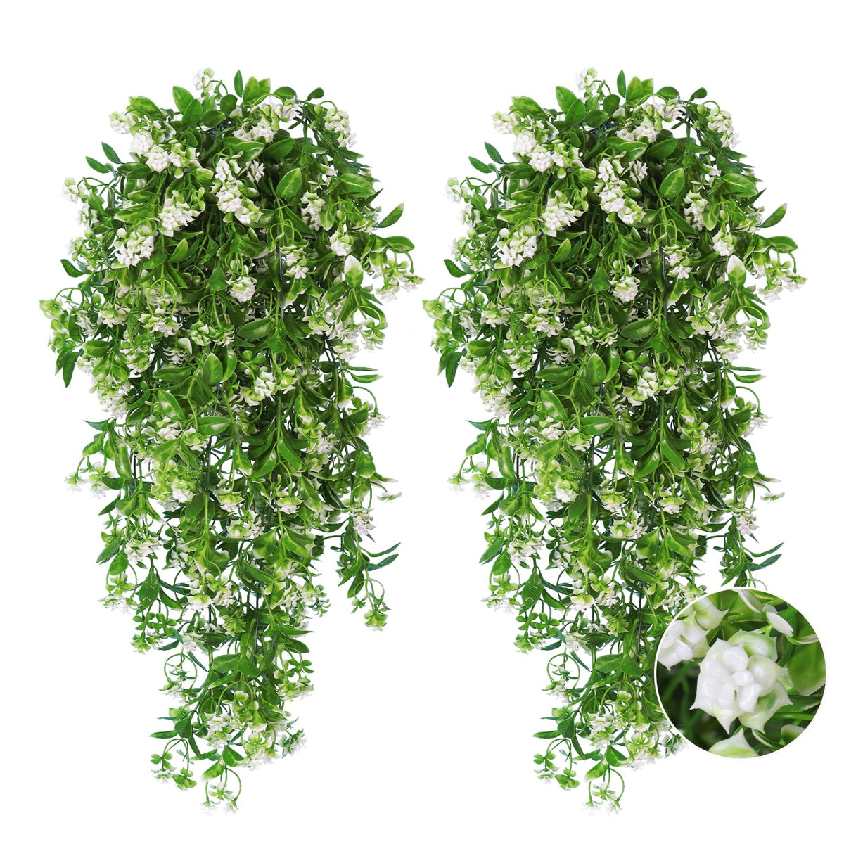 RECUTMS artificial hanging flowers in white for durable outdoor year-round decor.