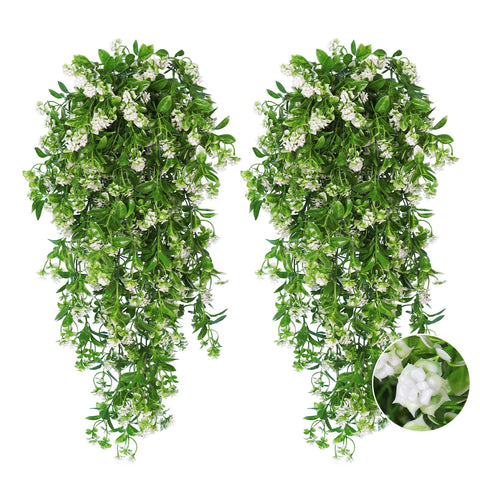 RECUTMS artificial hanging flowers in white for durable outdoor year-round decor.