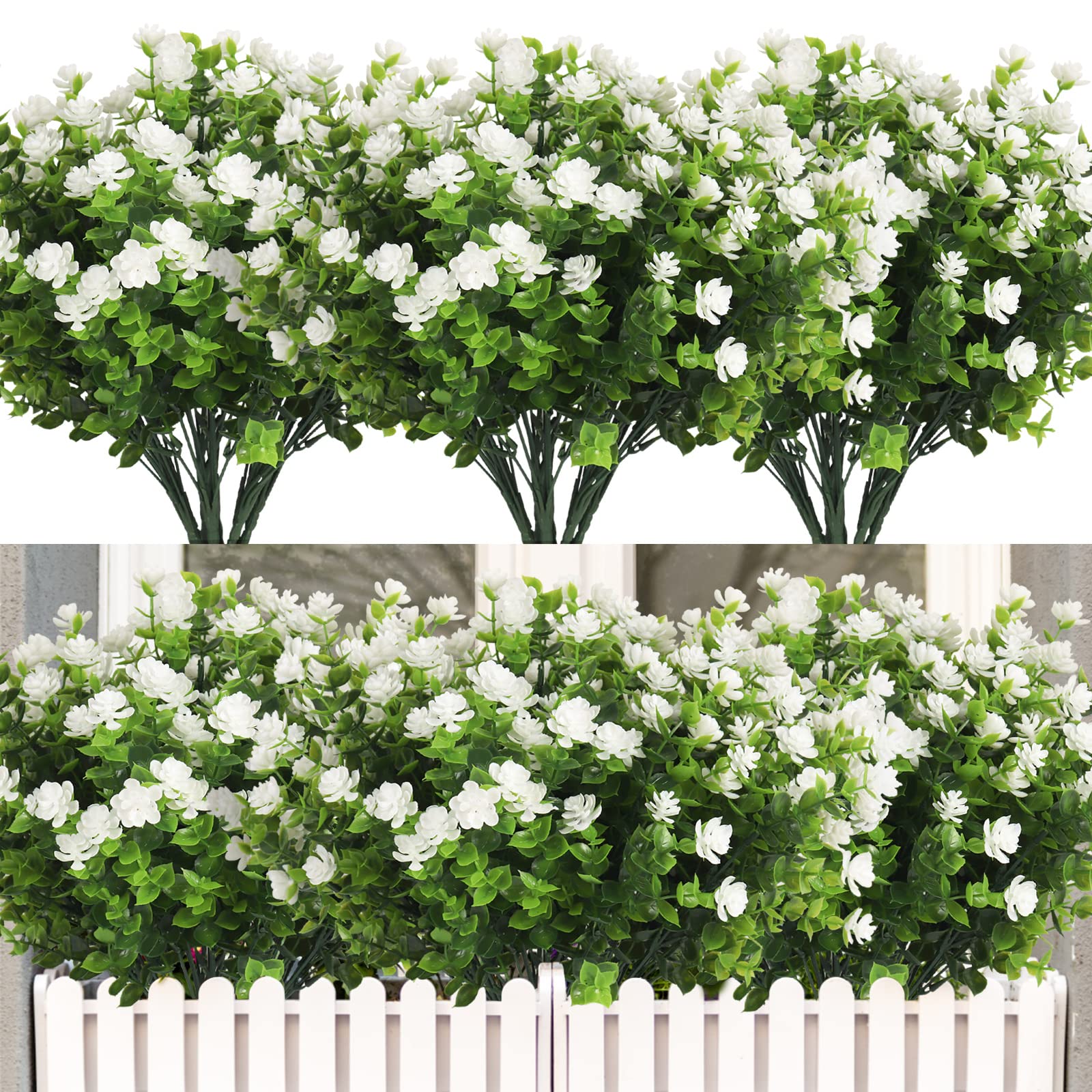 RECUTMS artificial outdoor plants bundle adds year-round color to porch decor.