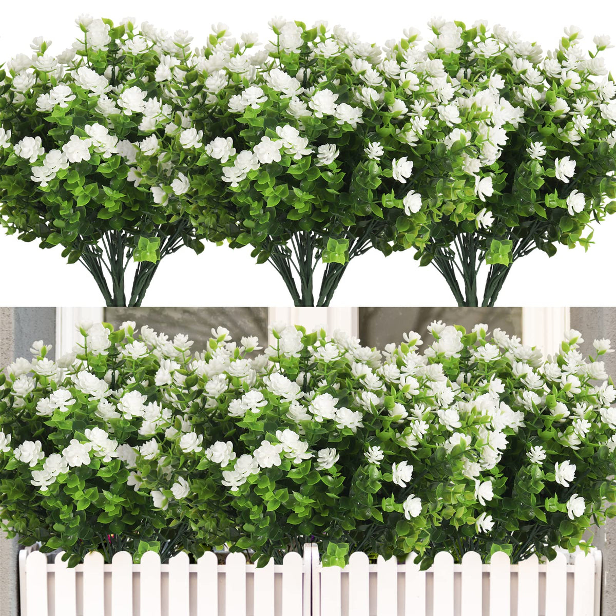 RECUTMS artificial outdoor plants bundle adds year-round color to porch decor.