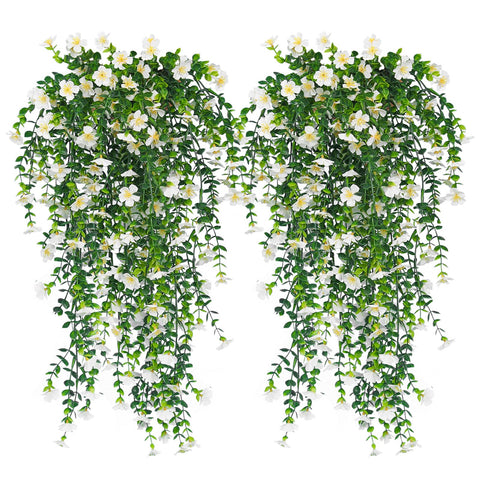 RECUTMS daisy hanging flowers close-up show lifelike petals and dense leaves for outdoor décor.
