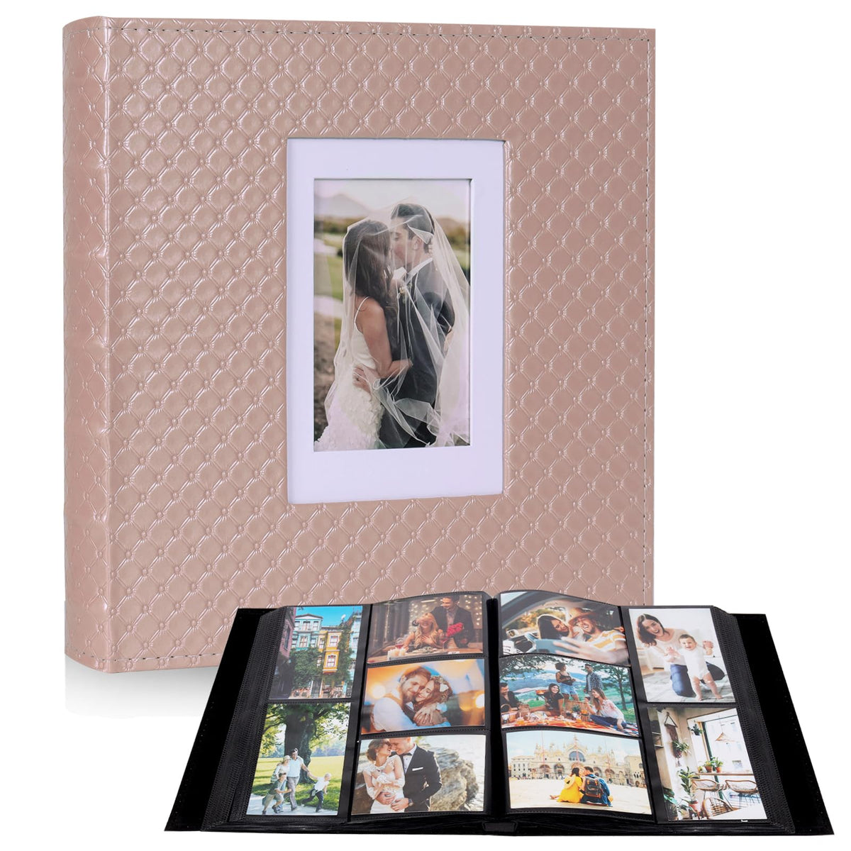 RECUTMS large-capacity album cover highlighting capacity to store 600 photos securely.