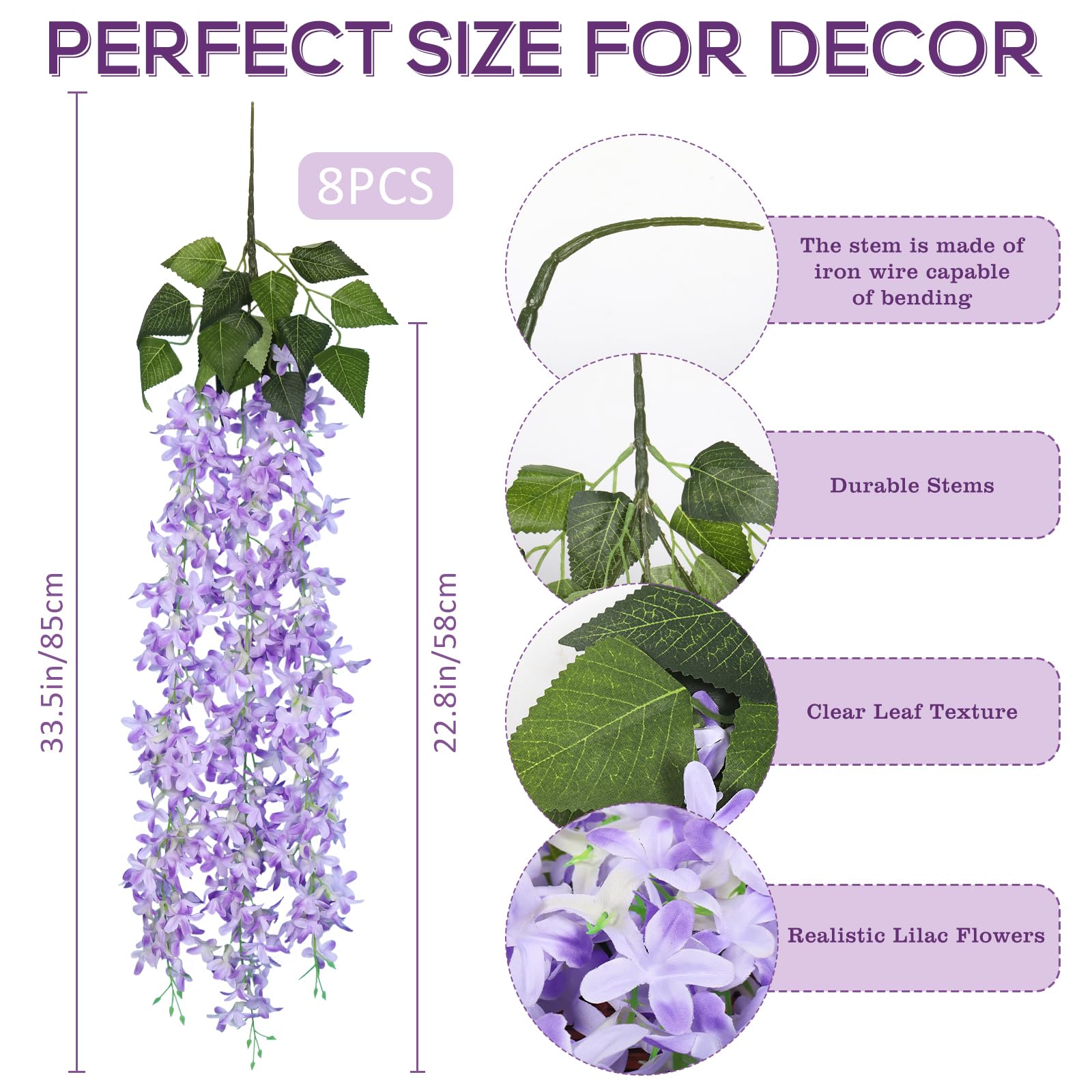 RECUTMS lilac garland with green leaves and flexible wire for easy shaping
