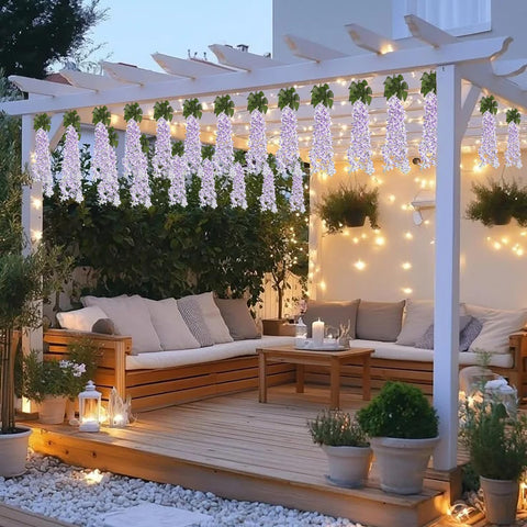 RECUTMS romantic patio decor with wisteria-inspired lilac garlands