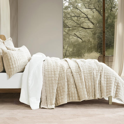 RECYCO cal king bedspread drape showcases generous coverage with hotel-inspired elegance.