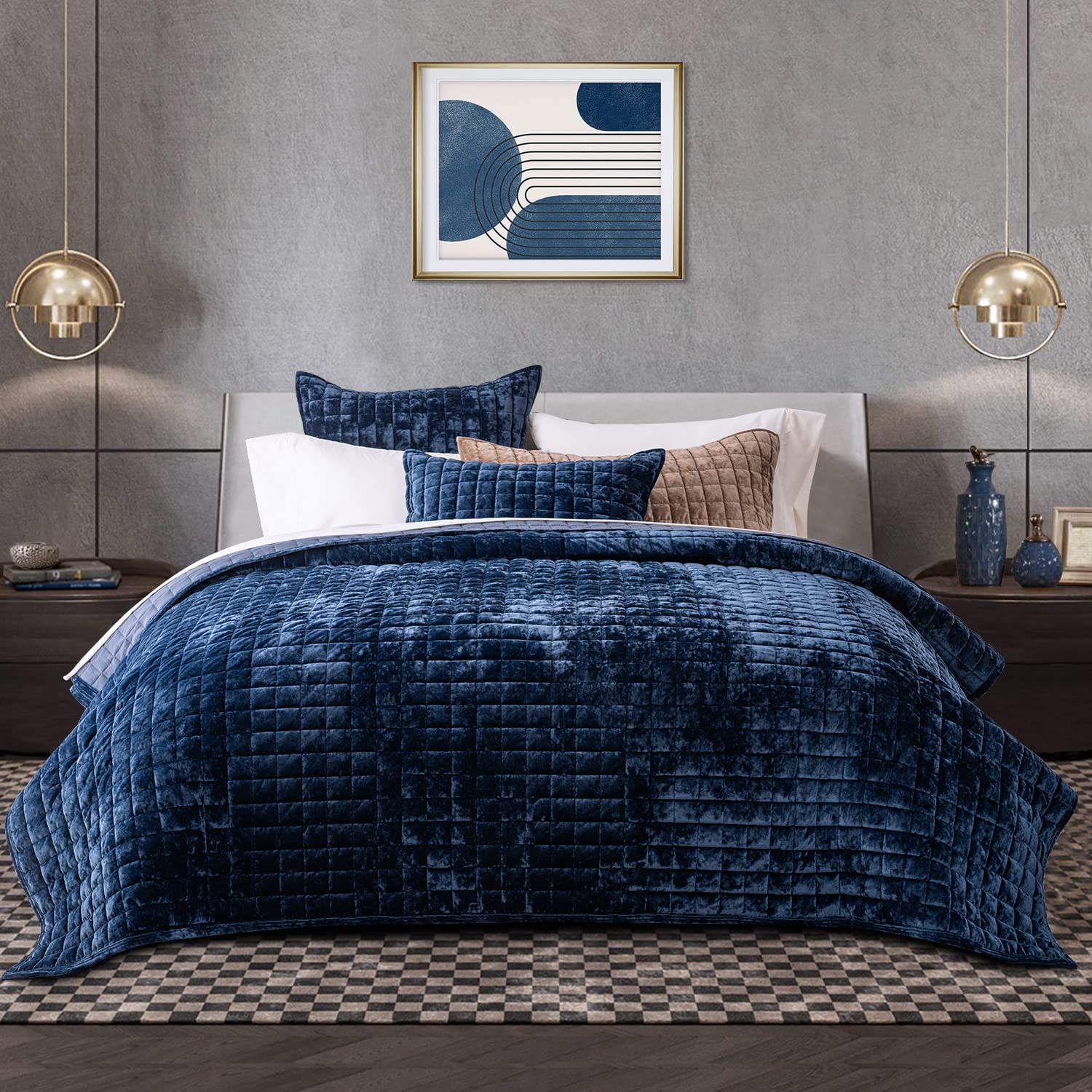 RECYCO velvet quilt navy shade shifts subtly with light for depth