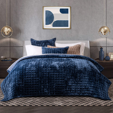 RECYCO velvet quilt navy shade shifts subtly with light for depth