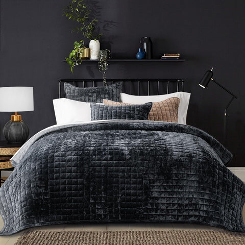RECYCO luxury velvet quilt-set front view highlights rich sheen and premium texture