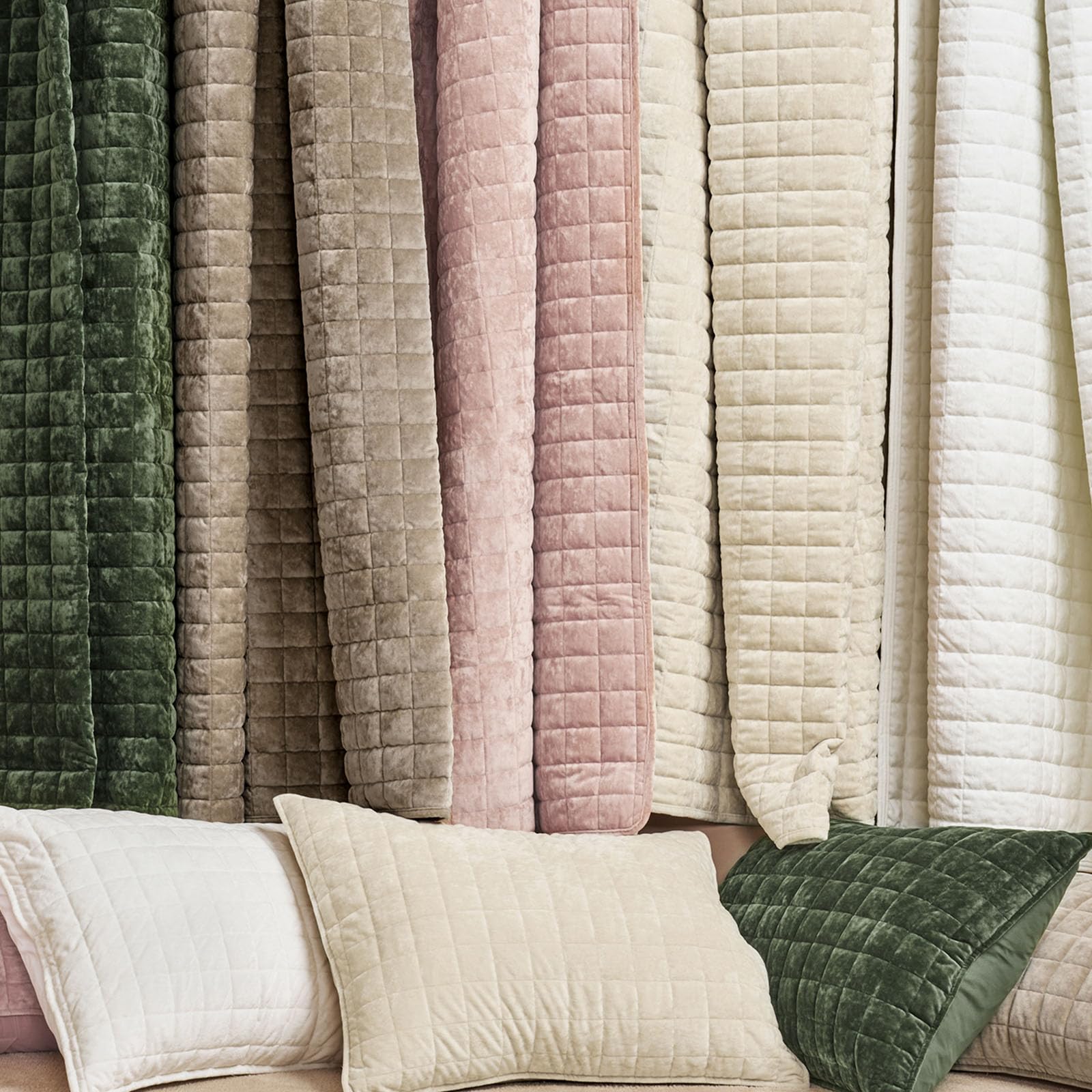 RECYCO luxury velvet quilt soft sheen drapes smoothly over the bed