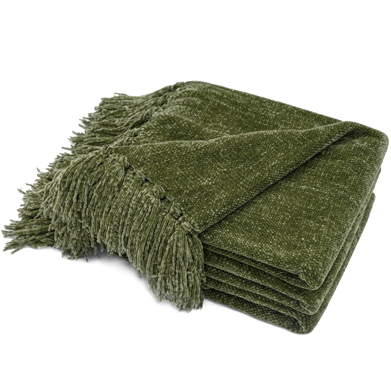 RECYCO chenille throw blanket with fringe tassels styled on a living room sofa