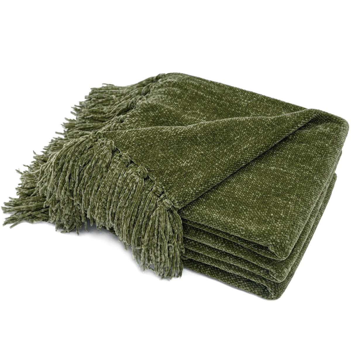 RECYCO chenille throw blanket with fringe tassels styled on a living room sofa