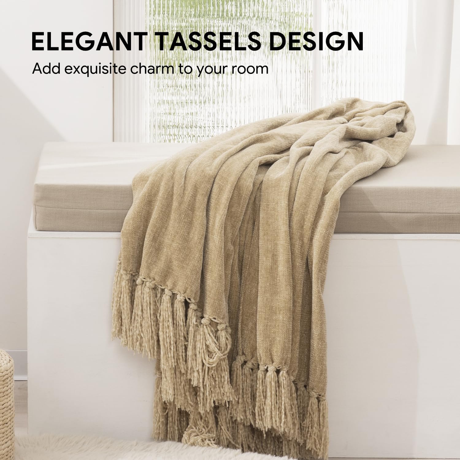 RECYCO fringe tassel detail adds stylish accent to living room decor.