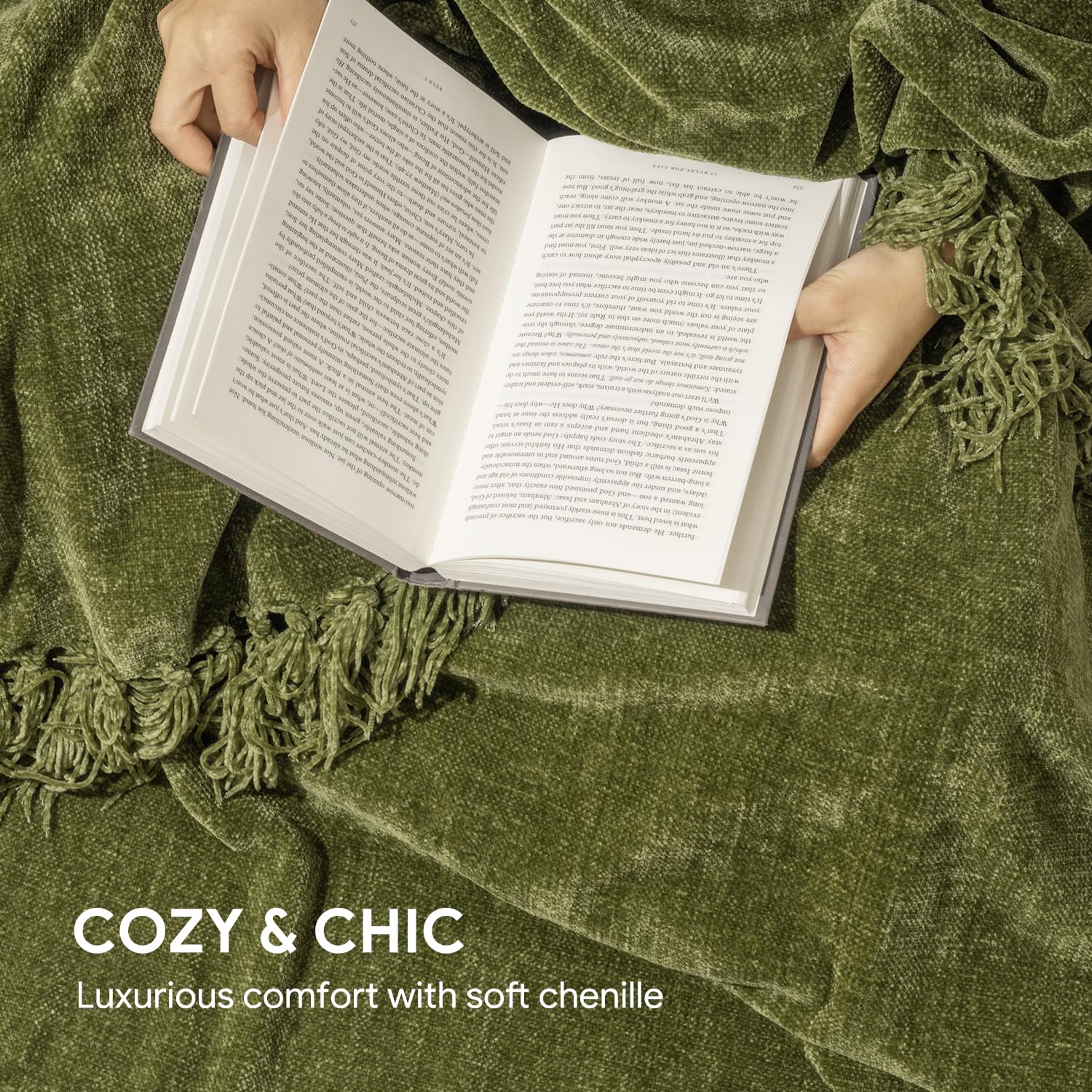 RECYCO loden green throw blanket draped over a sofa for cozy evenings