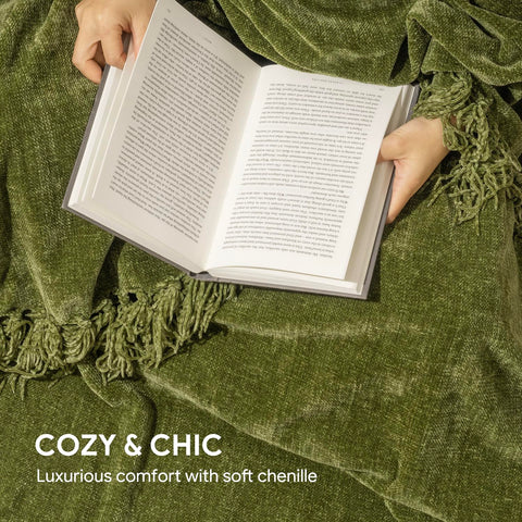 RECYCO loden green throw blanket draped over a sofa for cozy evenings