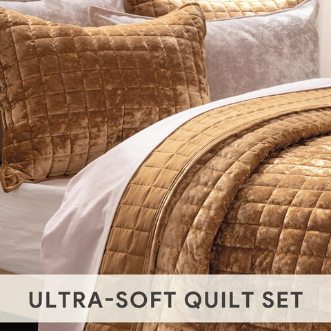 RECYCO two shams paired with velvet quilt for a coordinated bedroom look.