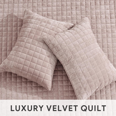 RECYCO velvet quilt set king channel stitch detail demonstrates structured durability.