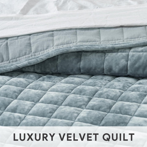 RECYCO velvet quilt set king edge stitching detail demonstrates durable construction