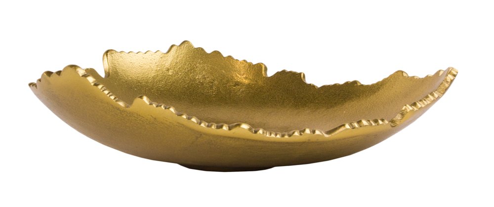 Red Co. centerpiece bowl with torn edges in antique gold table accent