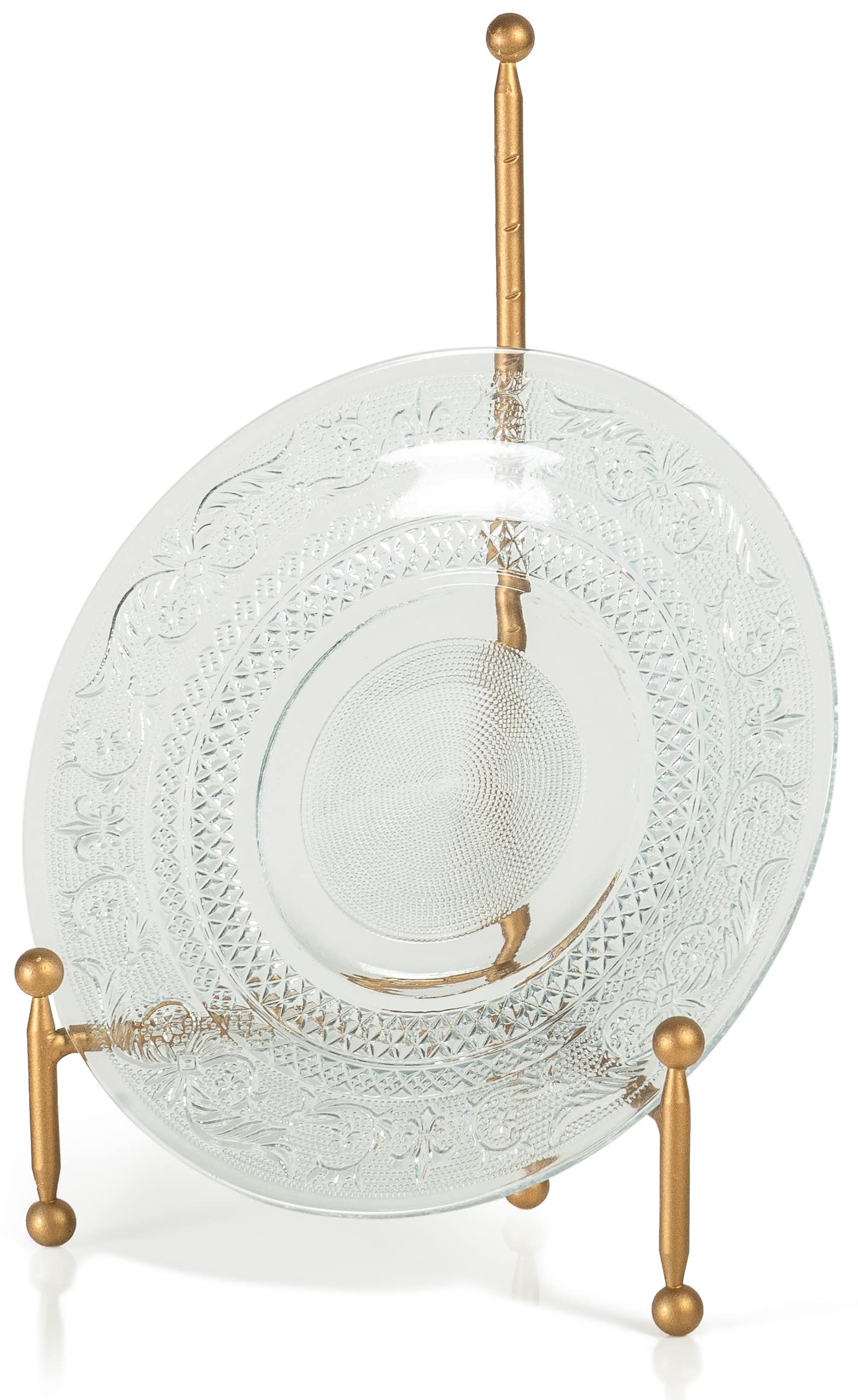 Red Co. decorative tripod plate stand in gold finish for elegant display.