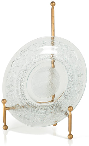 Red Co. decorative tripod plate stand in gold finish for elegant display.