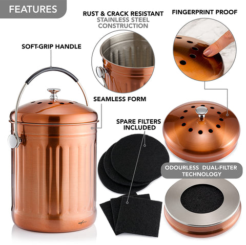 Soft-grip handle on RED FACTOR compost bin for easy lifting.