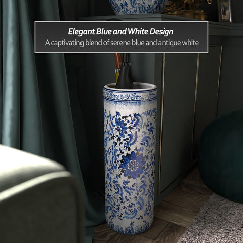 Red Lantern stand close-up on blue vine design highlighting craftsmanship.