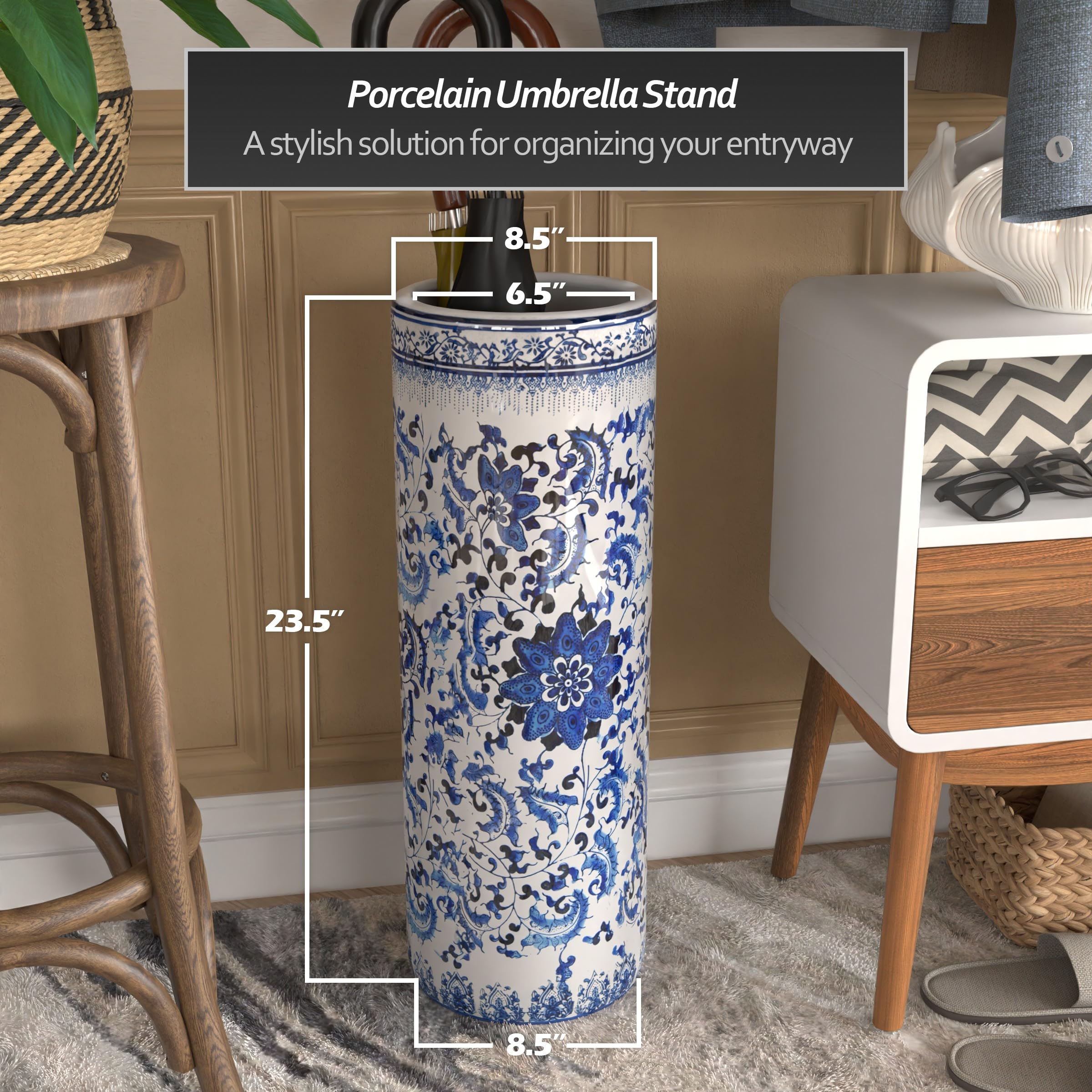 Red Lantern umbrella stand side profile showing tall two-foot height.