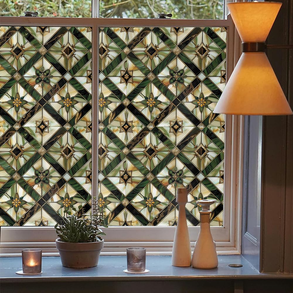 Redamancy ethnic vintage stained-glass film designed for stylish bathroom privacy